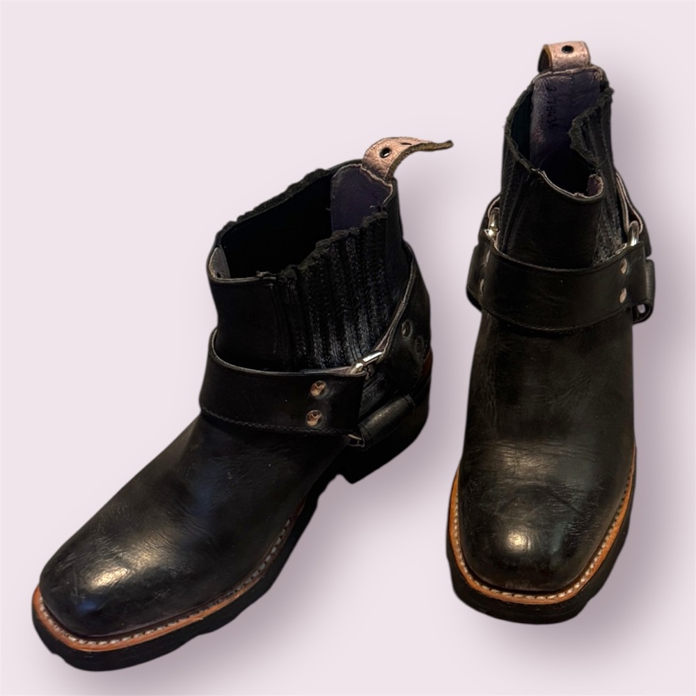 Freebird | Whiskey Black Leather Harness Ankle Boots Moto Size 6 - Picture 6 of 12